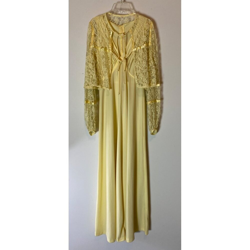 Vintage Yellow Lace & Satin Maxi Dress With Lace Jacket Size 9/10